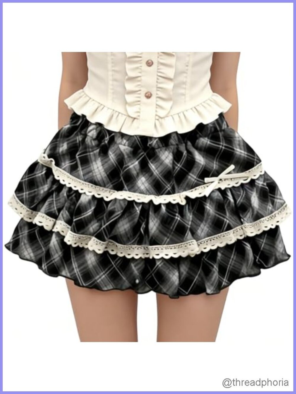 Lolita Plaid Tiered Ruffle Mini Skirt Kawaii High Waist